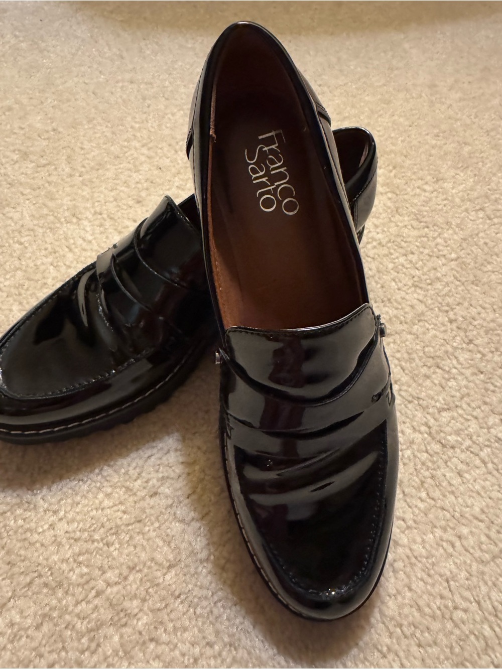 Franco Sarto Black Patent Leather Penny Loafers